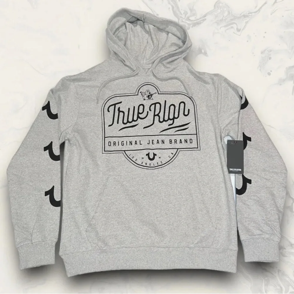 New True Religion Long Sleeve Light Grey Hoodie Pullover Men’s Size XL
